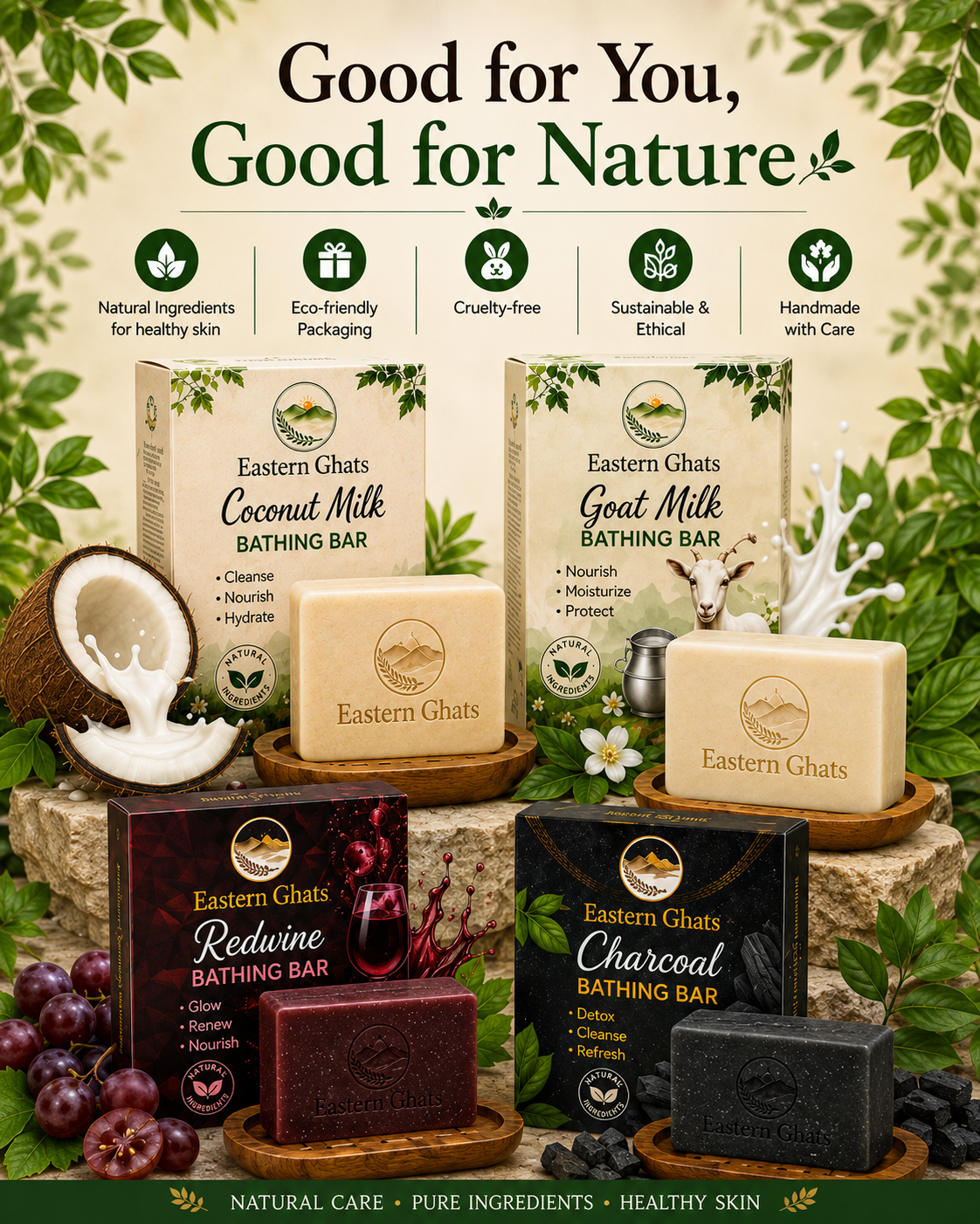 Eastern Ghats Coconut Goat Milk Red Wine and Charcoal Soap Combo